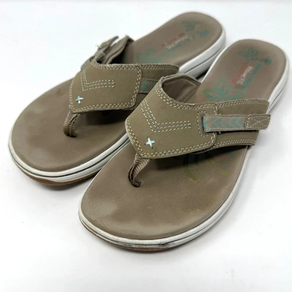 Skechers Bayshore Flip Flop Relaxed Fit Memory Foam Taupe Thong Sandals Women 10